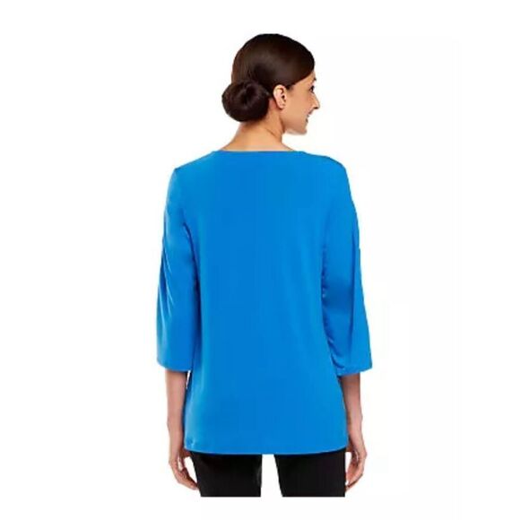 Susan Graver Women 3X Liquid Knit V-neck Top Black Banded Split 3/4 Sleeves NWT - Picture 4 of 5